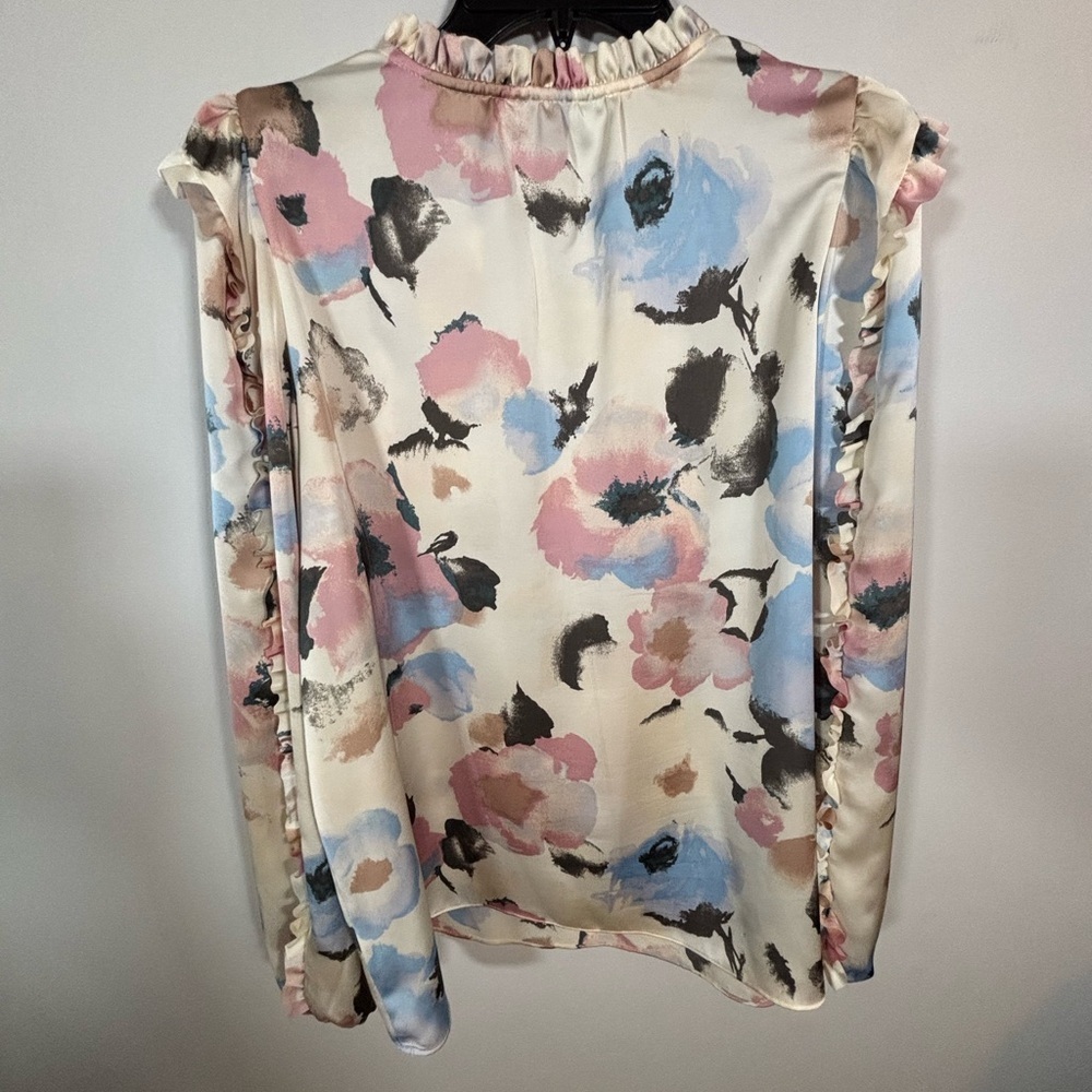 Ryegrass Watercolor Floral Ruffle Long Sleeve Blouse Size L - Picture 5 of 9